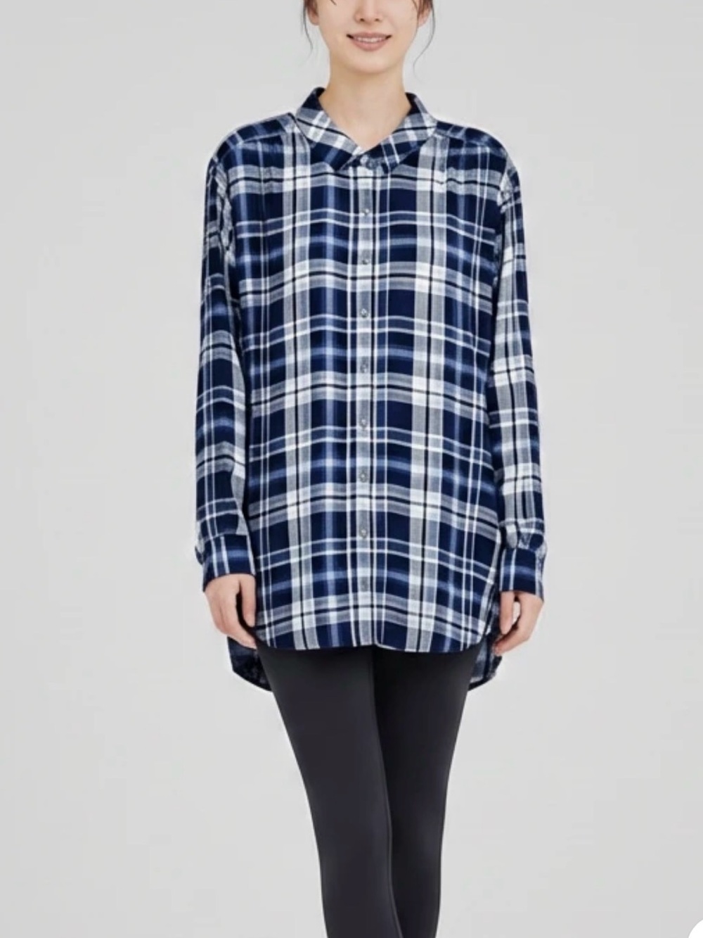 Style & Co. Blue Plaid Women's Printed Boyfriend Tunic Shirt.